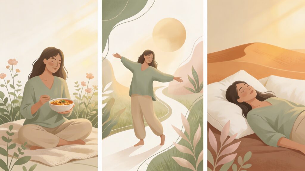 the three pillars of gentle wellness gentle nourishment gentle movement and gentle rest